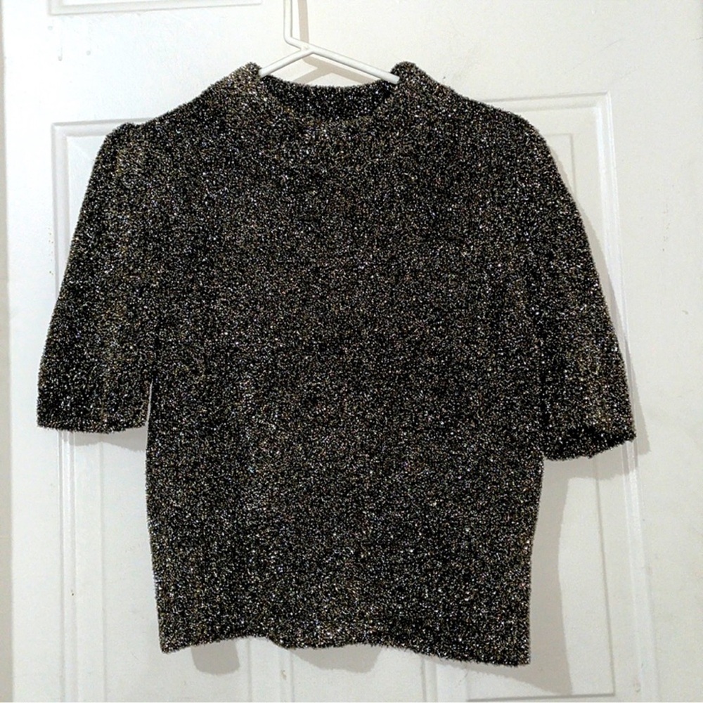 Kate Spade cropped short sleeve metallic sweater. M